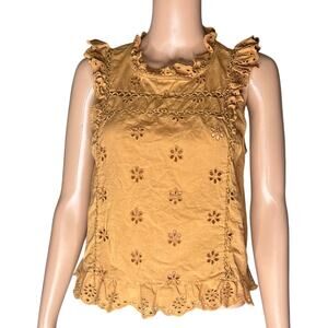 Rockin C Golden Yellow sleeveless top with eyelet ruffle flutter sleeve size M